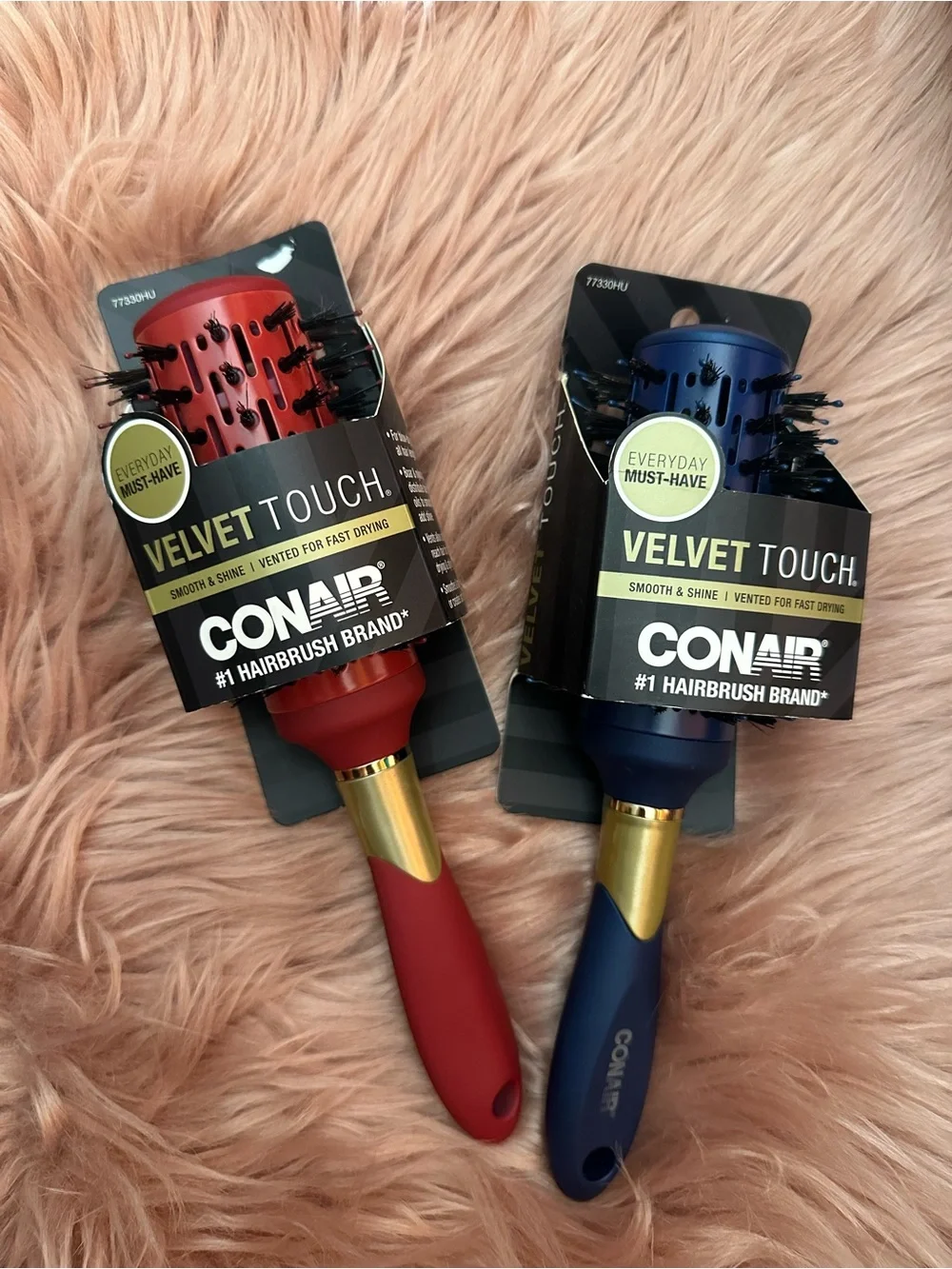 Conair Velvet Touch Round Hairbrush  Set 1”– Red-Blue